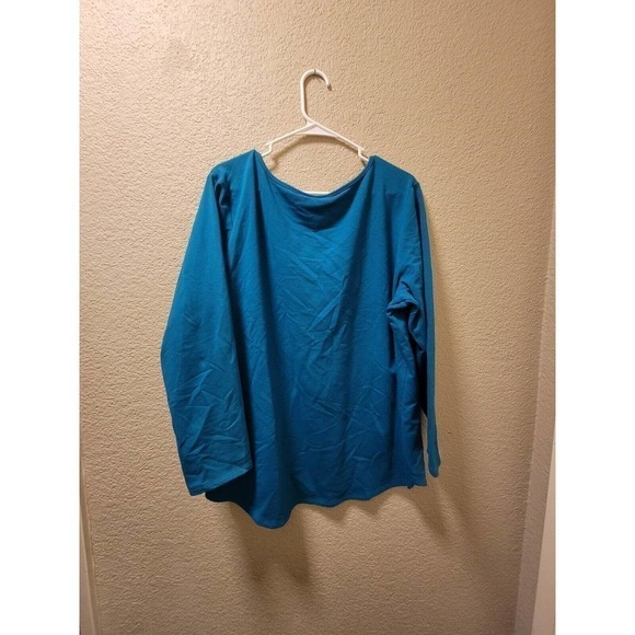 Susan Graver Style Blue Long Sleeve Blouse With Beaded Nackline Size 1X - Picture 5 of 5